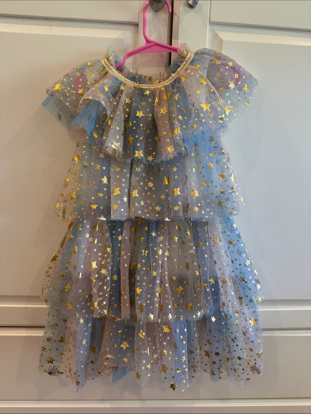 Lola and the Boys girl used Gold Star Tulle Tiered Dress in Light Blue